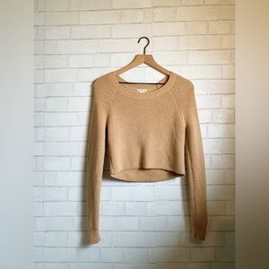 Club Monaco 100% Merino Wool Camel Tan Crew Neck Cropped Sweater XS